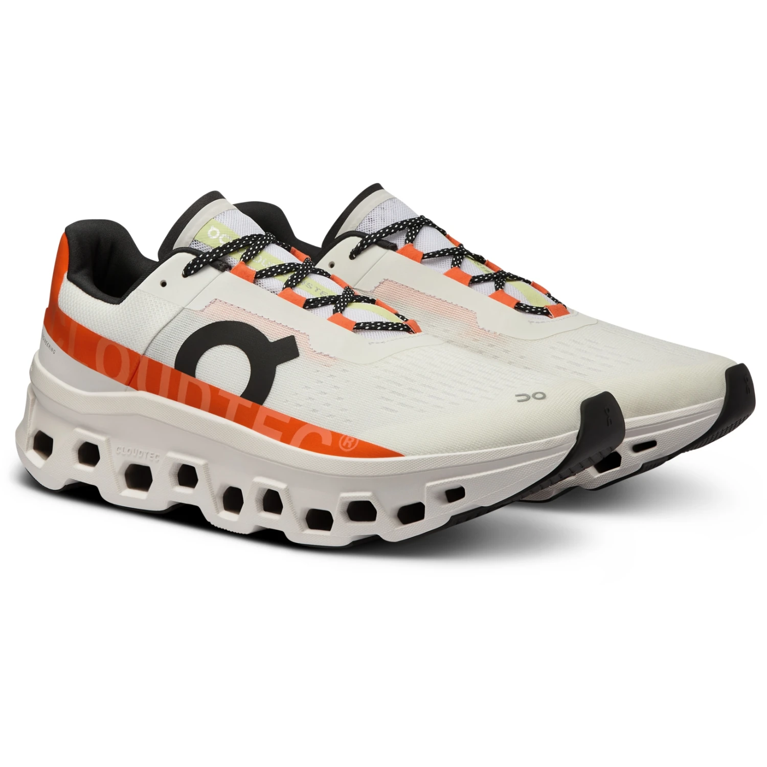 On Running On Cloudmonster Running Shoes - Undyed-White & Flame 1 On Running On Cloudmonster Running Shoes - Undyed-White & Flame