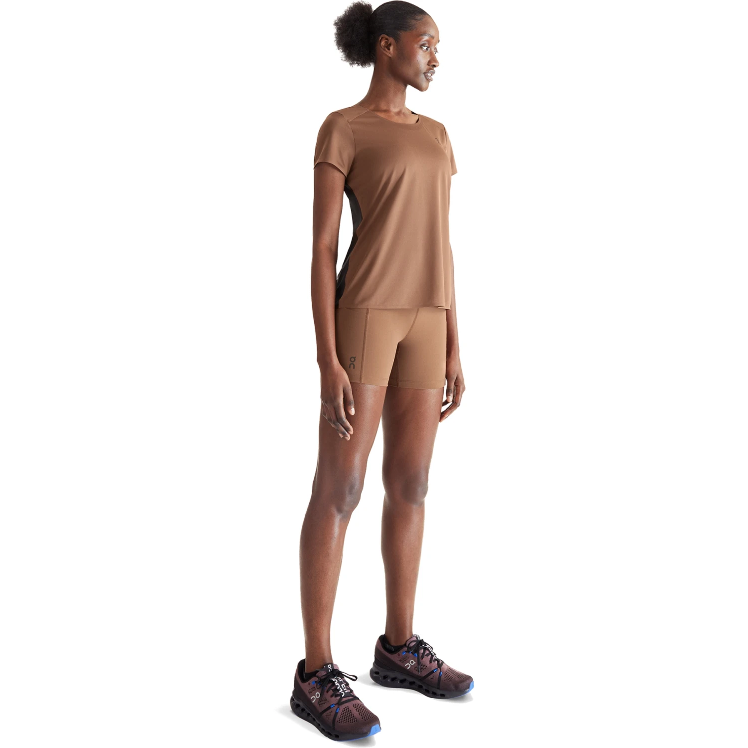 On Running On Performance-T Women Running Shirt - Cocoa & Black 2 On Running On Performance-T Women Running Shirt - Cocoa & Black - Image 2